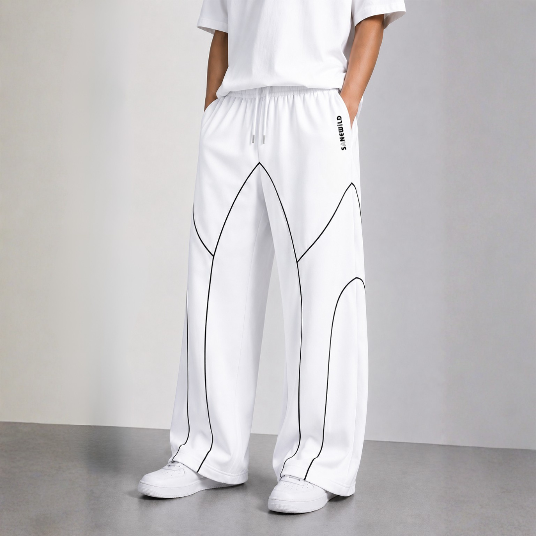 Sanewild TRACE Contrast-Line Relaxed Joggers (White)