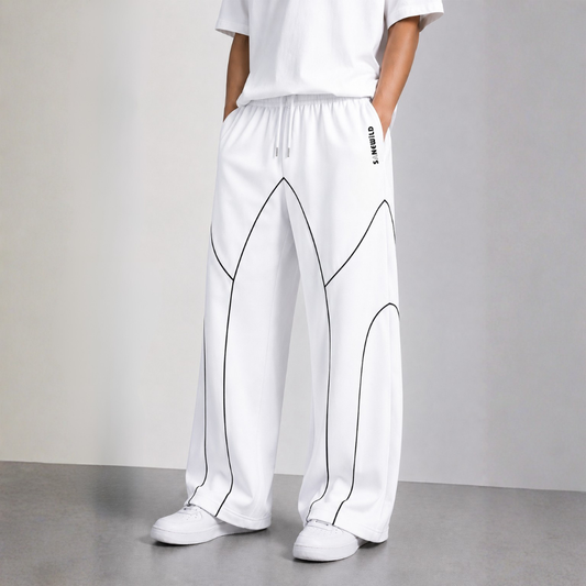 Sanewild TRACE Contrast-Line Relaxed Joggers (White)