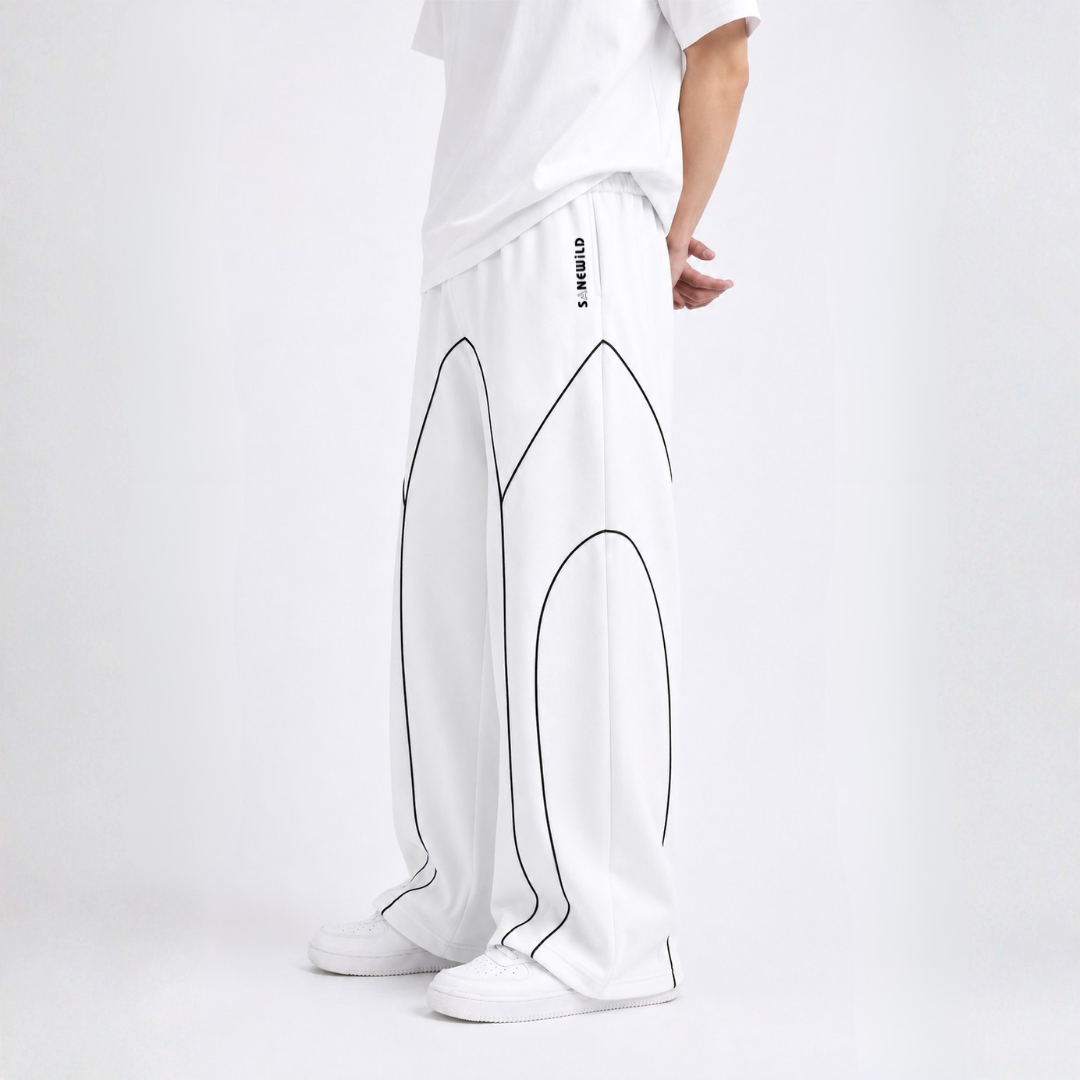 Sanewild TRACE Contrast-Line Relaxed Joggers (White)