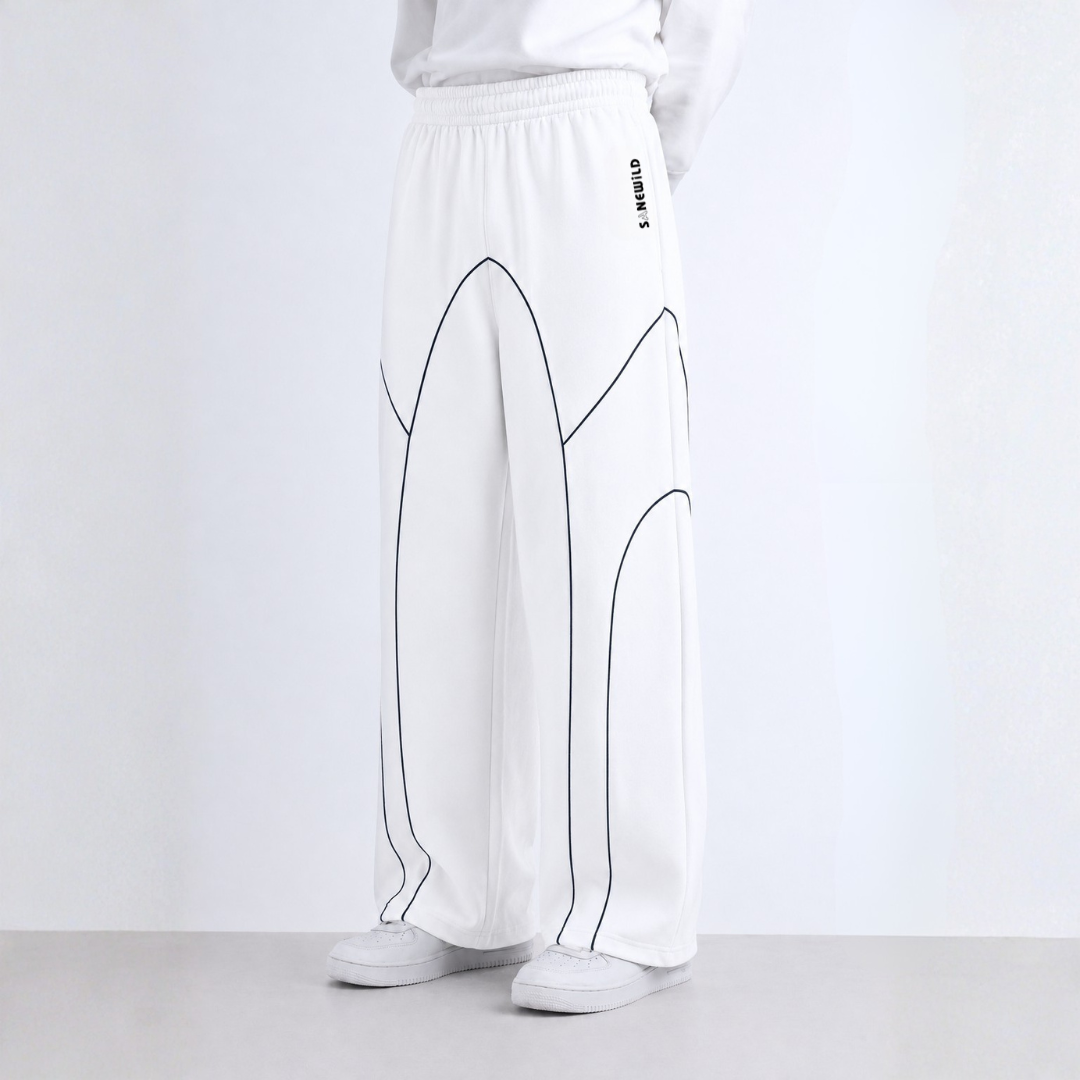 Sanewild TRACE Contrast-Line Relaxed Joggers (White)
