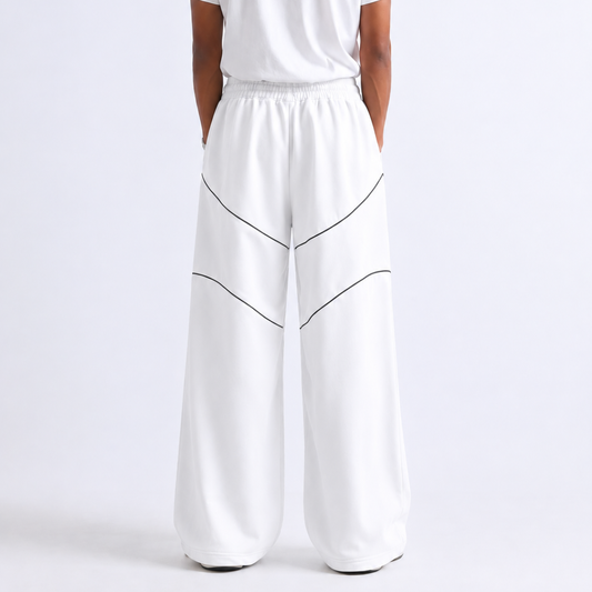 Sanewild TRACE Contrast-Line Relaxed Joggers (White)