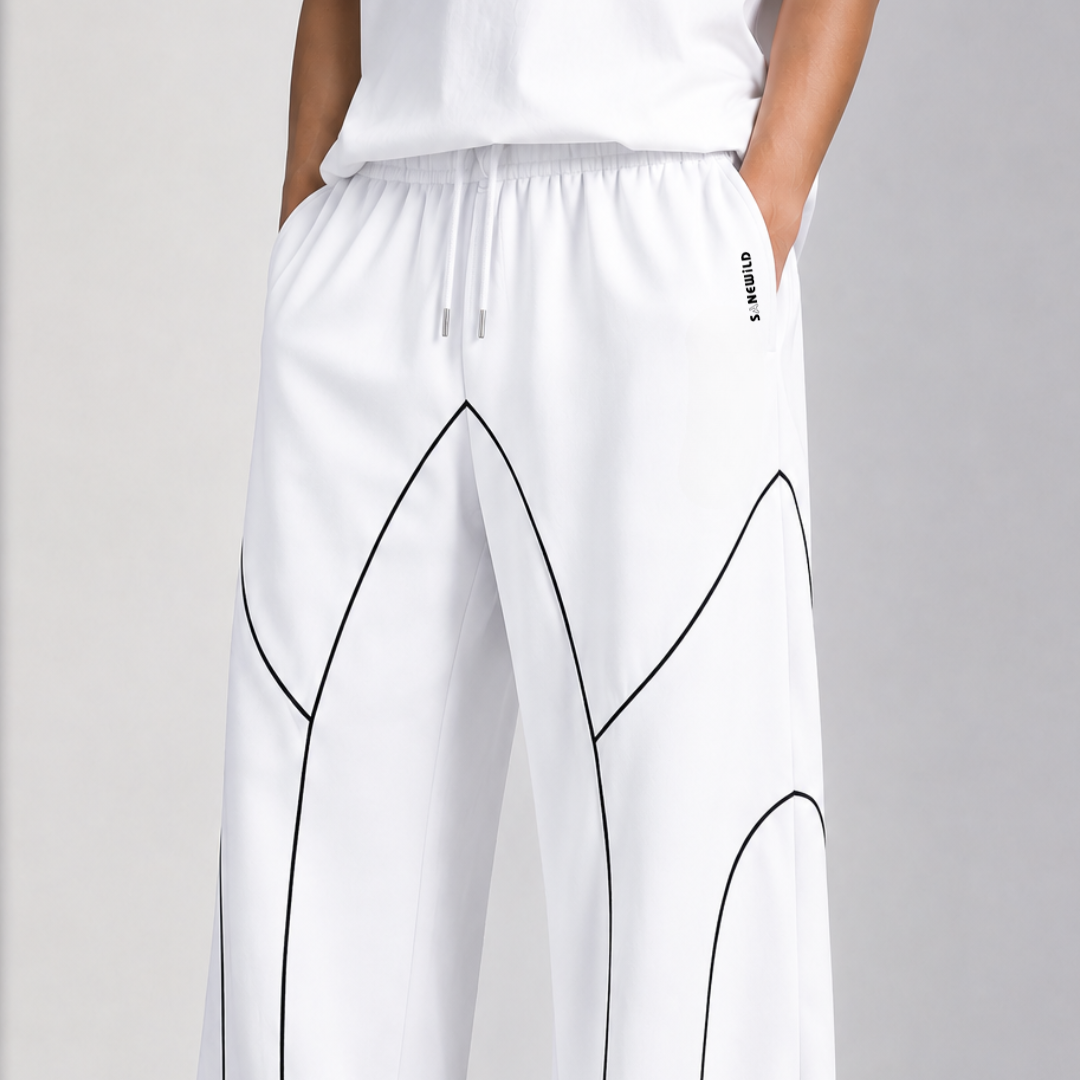 Sanewild TRACE Contrast-Line Relaxed Joggers (White)