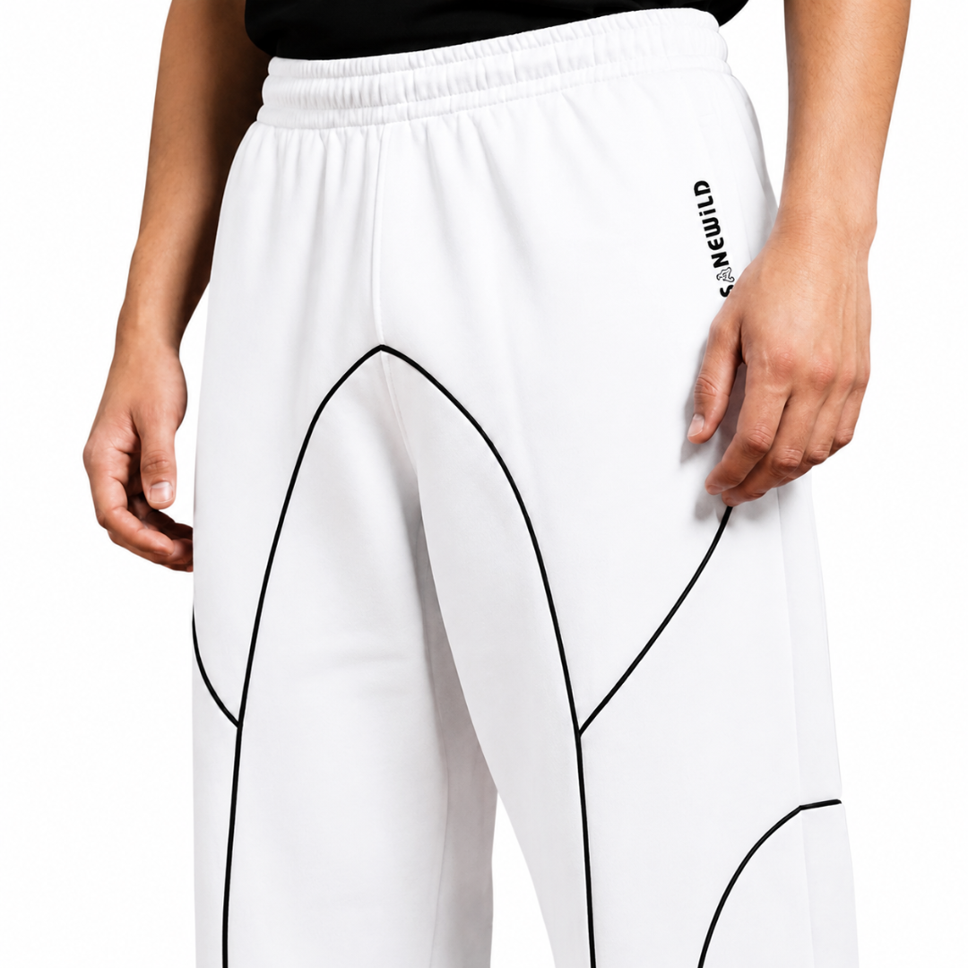 Sanewild TRACE Contrast-Line Relaxed Joggers (White)
