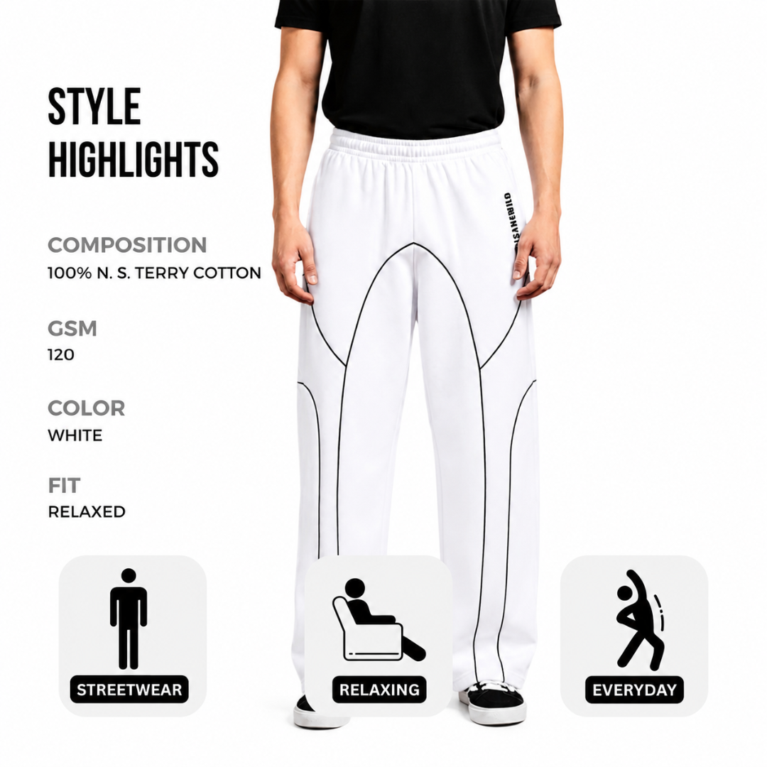 Sanewild TRACE Contrast-Line Relaxed Joggers (White)
