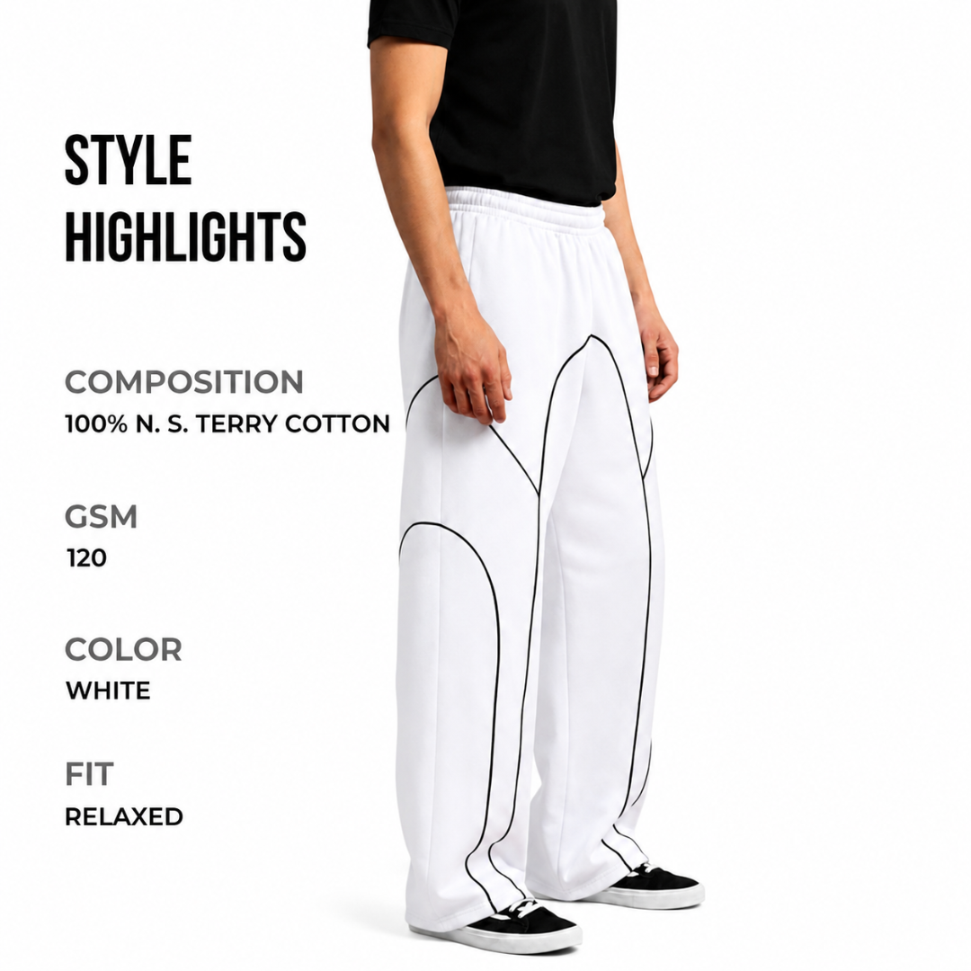 Sanewild TRACE Contrast-Line Relaxed Joggers (White)